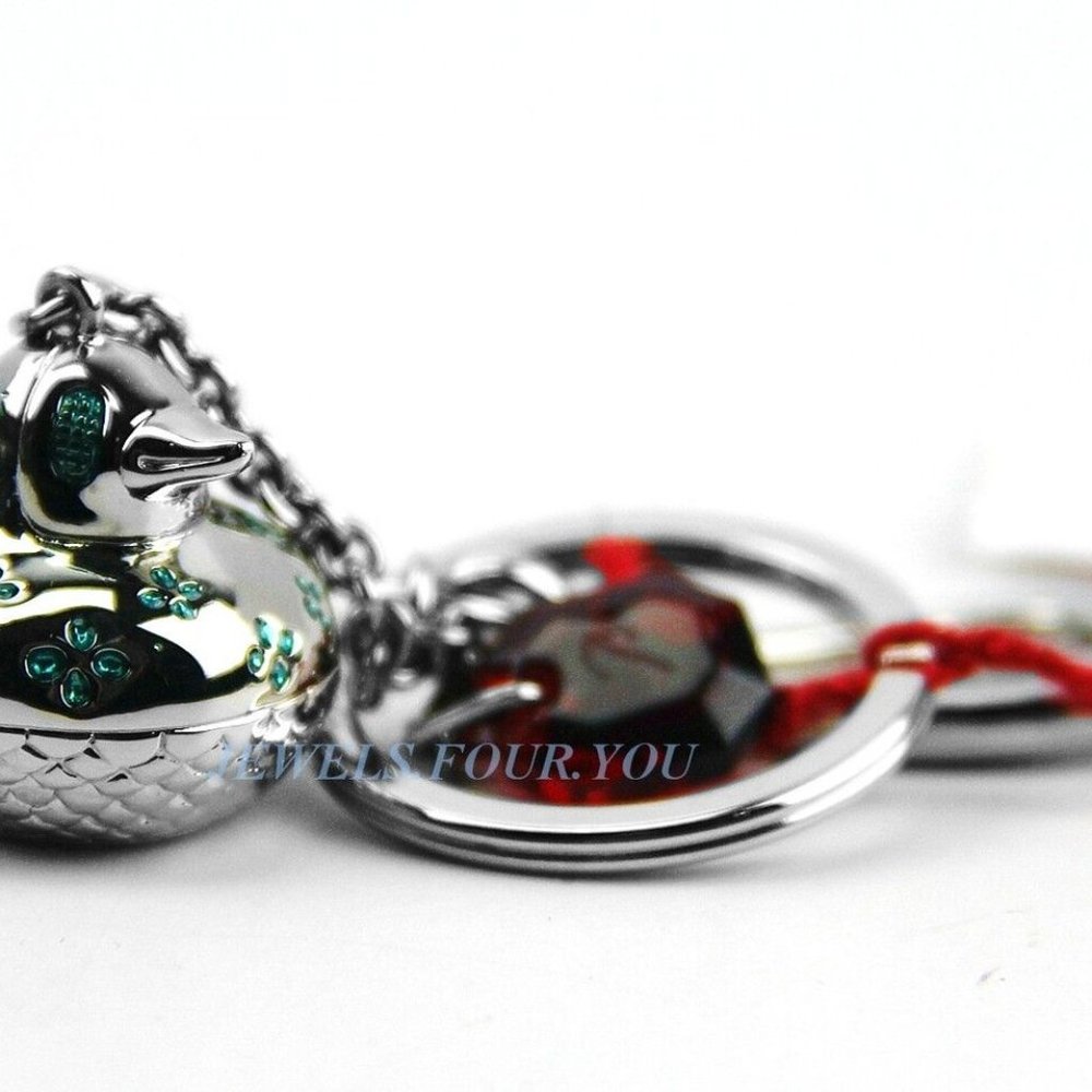 BACCARAT ZOO COLLECTION DUCK TIN KEY RING CHAIN CHARM RUBY CRYSTAL FRANCE NEW